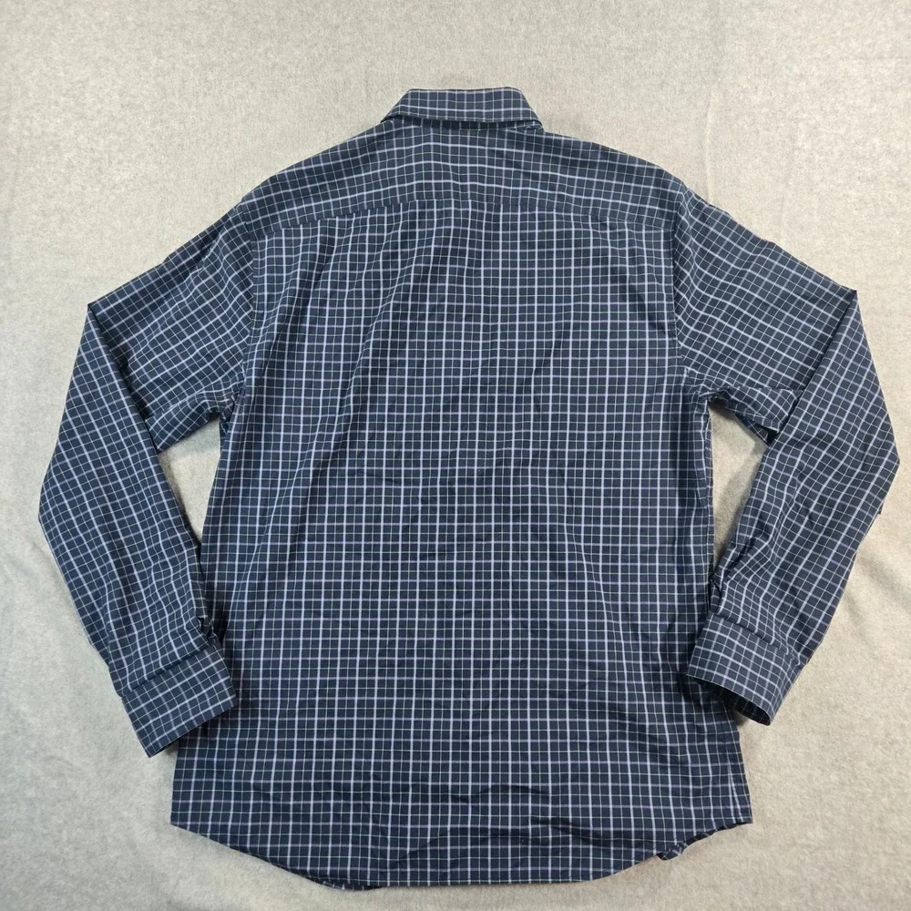 Banana Republic Mens L Slim Flex Fit Tech Stretch Cotton Navy Plaid Shirt 427632